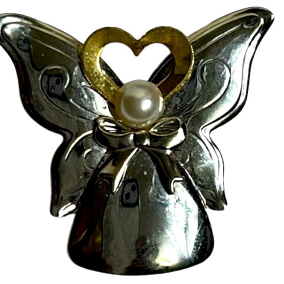 Vintage 94 Jane Pin/brooch Angel of Love Pearl Silver and Gold Signed - Picture 1 of 13
